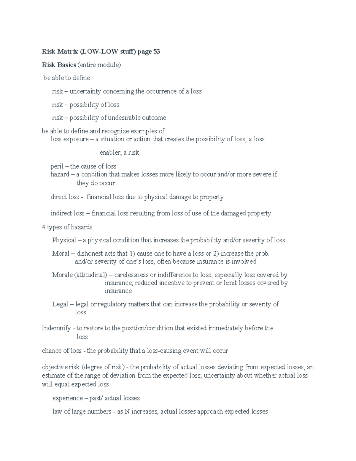 Test 1 study guide - Lecture notes 1-6 - Risk Matrix stuff) page 53 ...