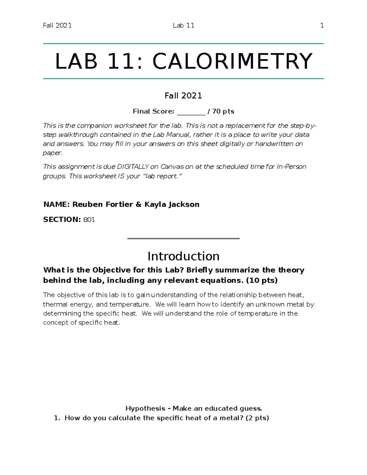 Lab11CalorimetryWorksheetv2 LAB 11 CALORIMETRY Fall 2021 Final