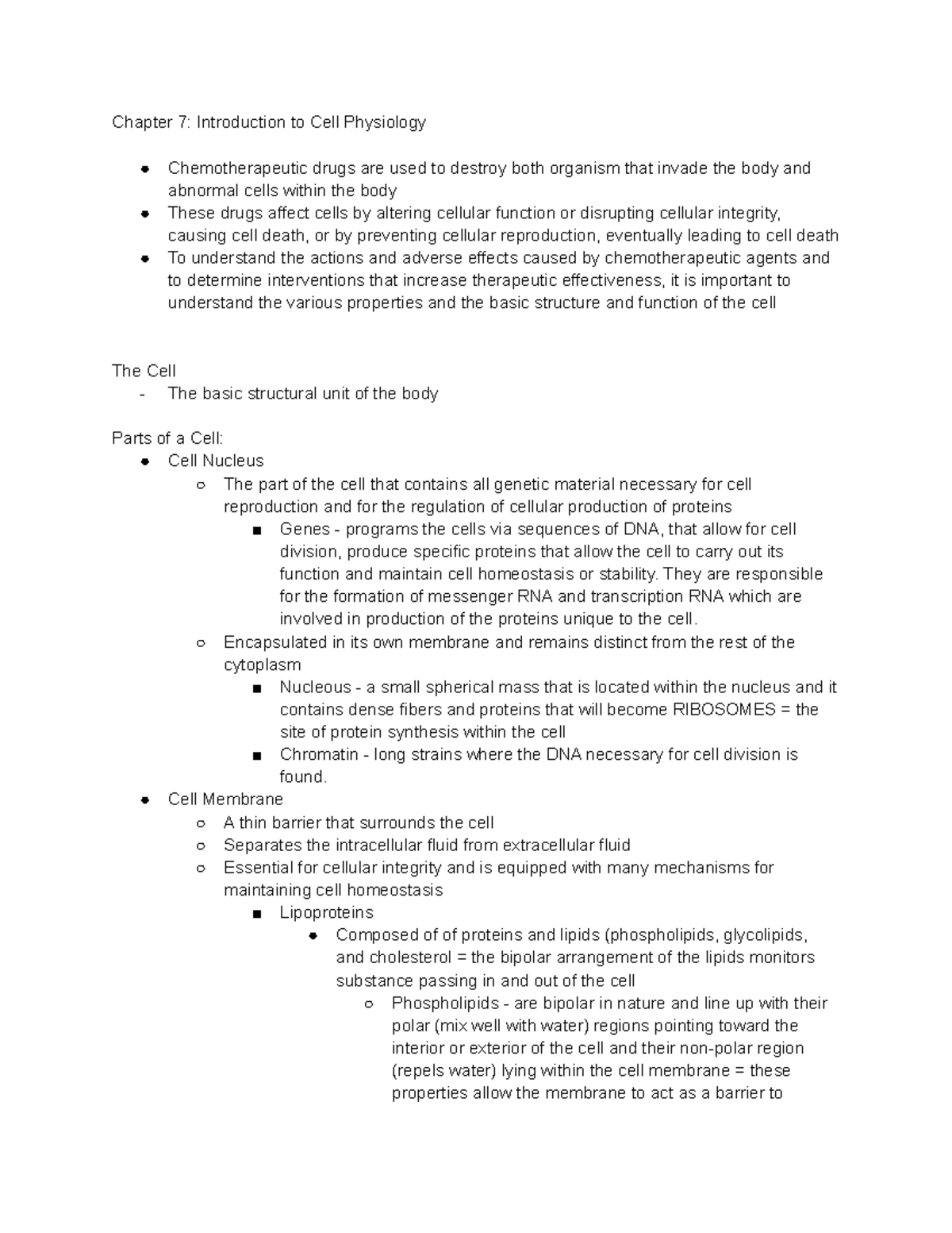 Chapter 7 Introduction to Cell Physiology - Chapter 7: Introduction to ...