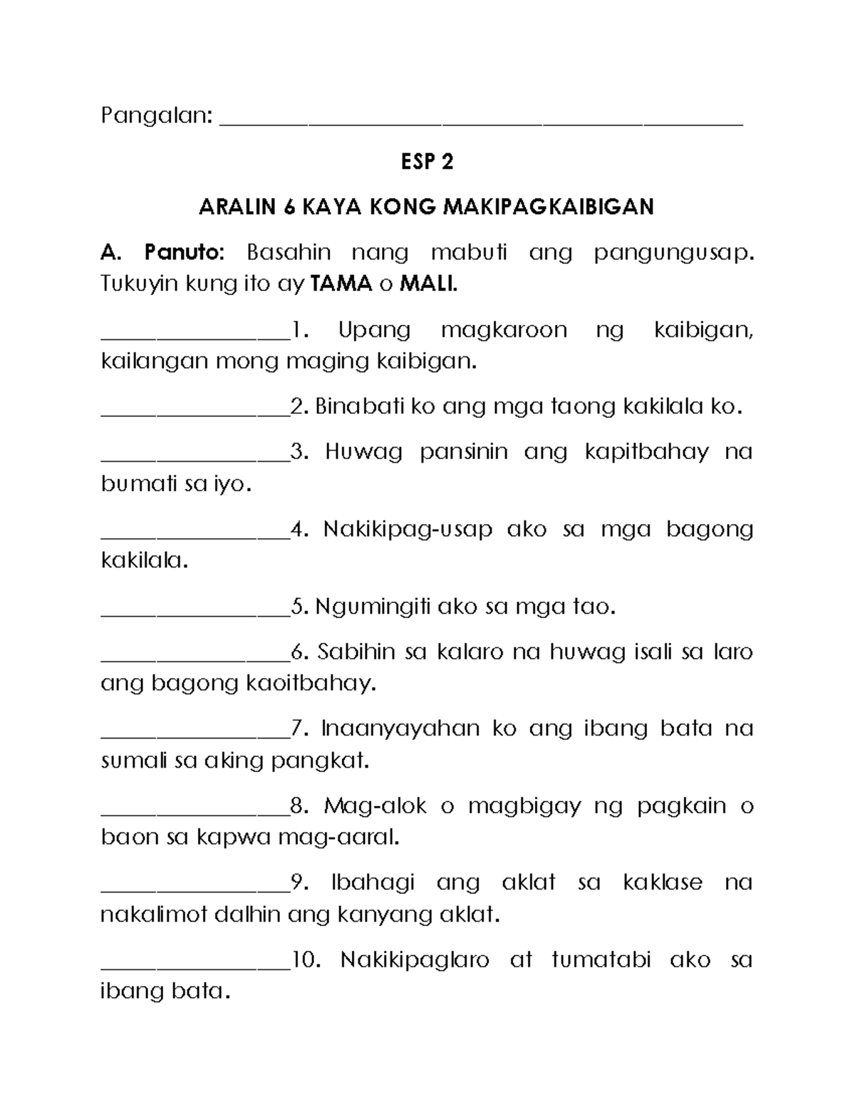 ESP English AND Filipino Reviewer - Pangalan