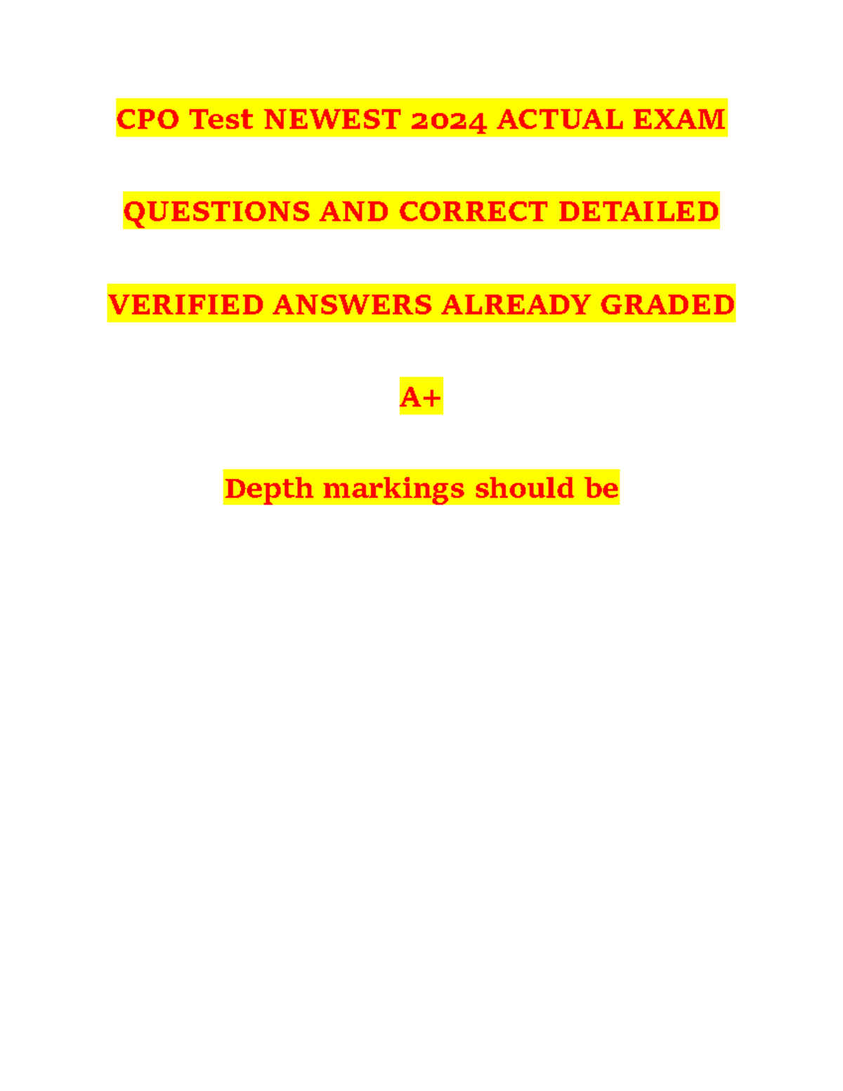 CPO Test Newest 2024 Actual EXAM - CPO Test NEWEST 2024 ACTUAL EXAM ...