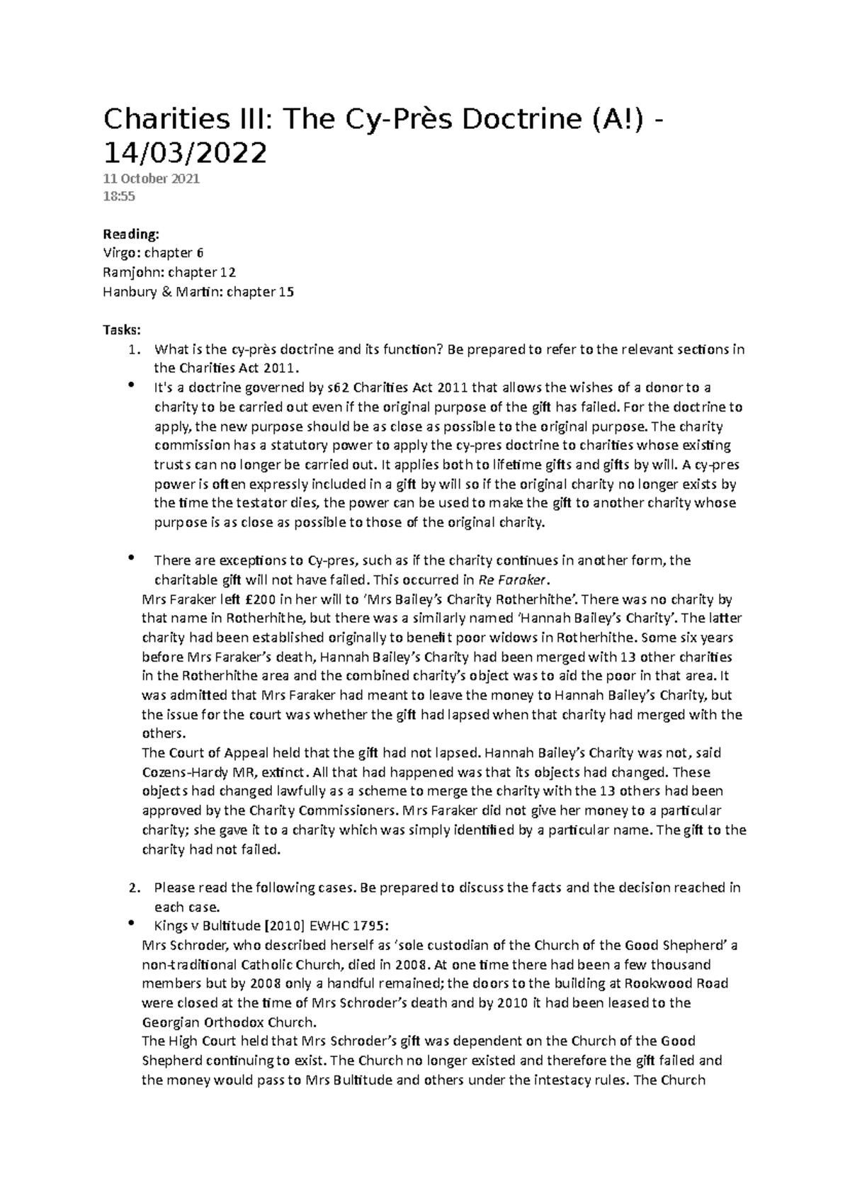 S13 - Graded assessed seminar - Charities III: The Cy-Près Doctrine (A ...