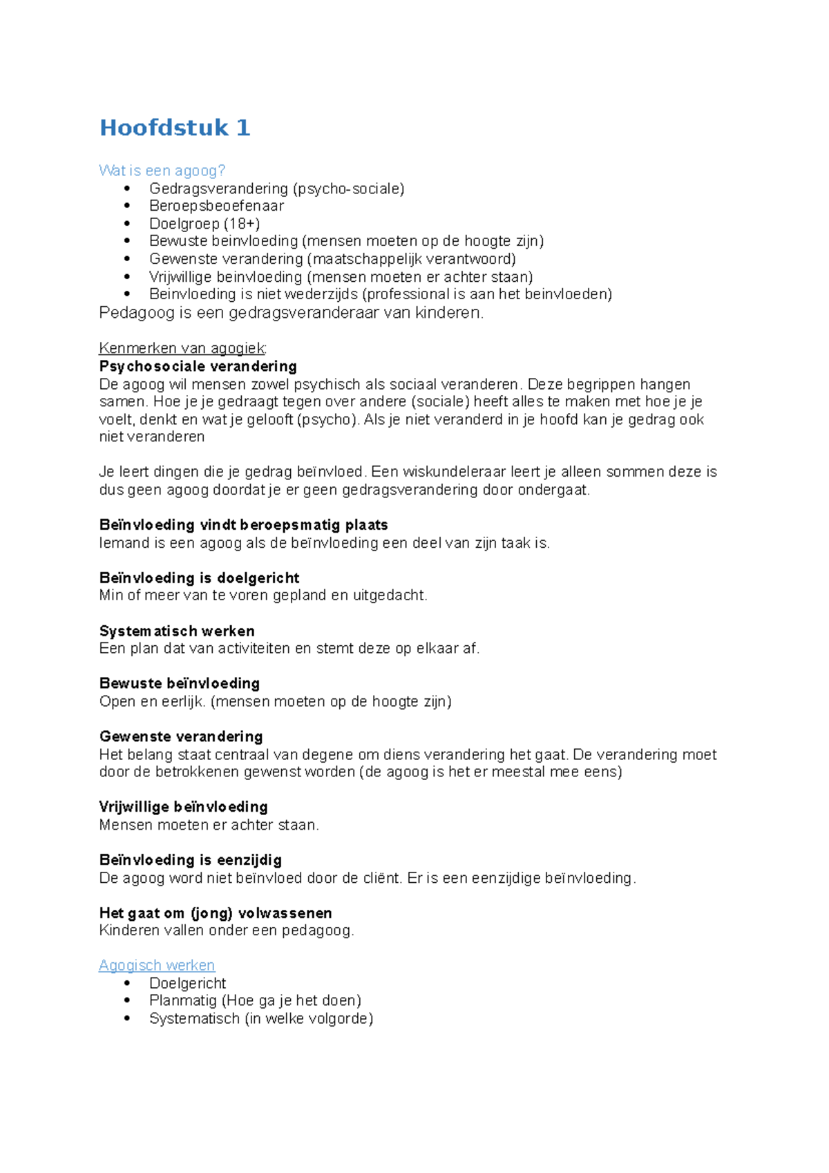 Inleiding Agogiek Hoofdstuk 1 Wat Is Een Agoog Gedragsverandering 