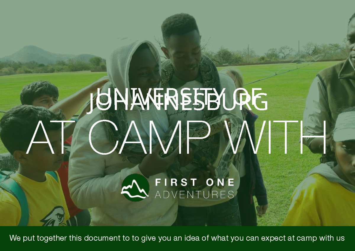 University OF Johannesburg CAMP AT CAMP WITH We put together this