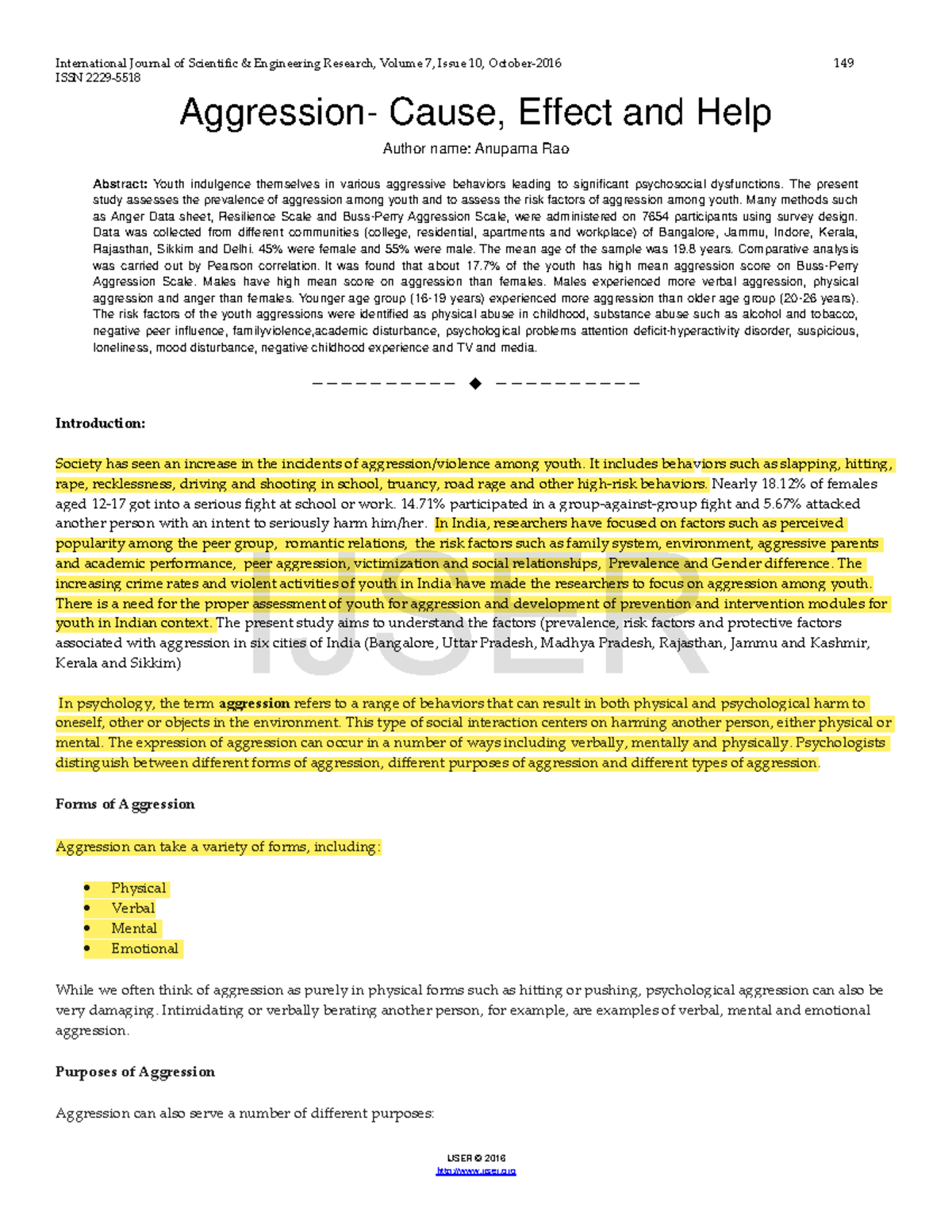 Aggression Cause Effect and Help - ISSN 2229- IJSER © 2016 Aggression ...