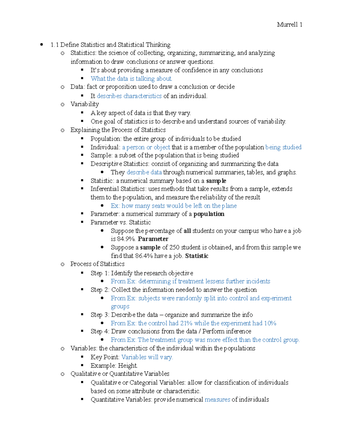 MAT 120 Section 1.1 - Murrell 1 1 Define Statistics and Statistical ...