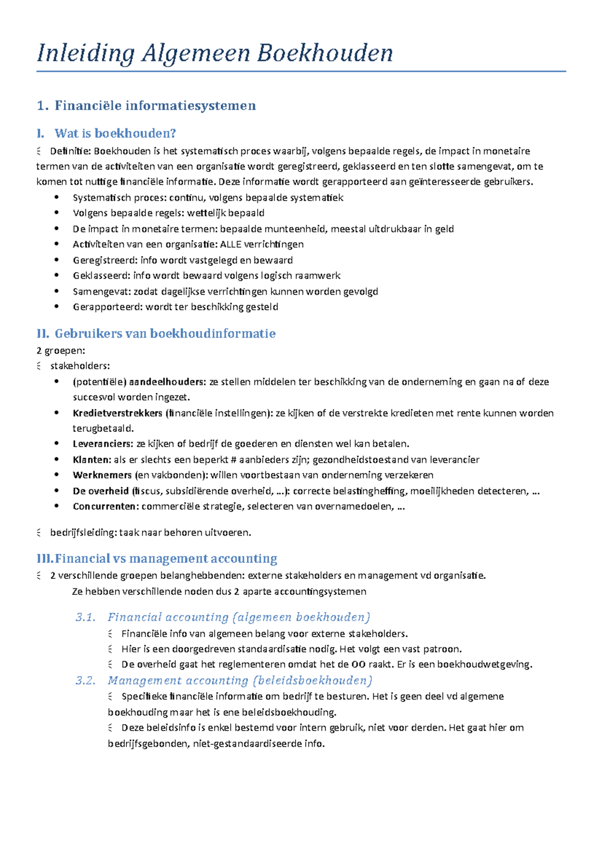 Beknopte Samenvatting Inleiding Algemeen Boekhouden - Hoofdstuk 1 & 4 ...