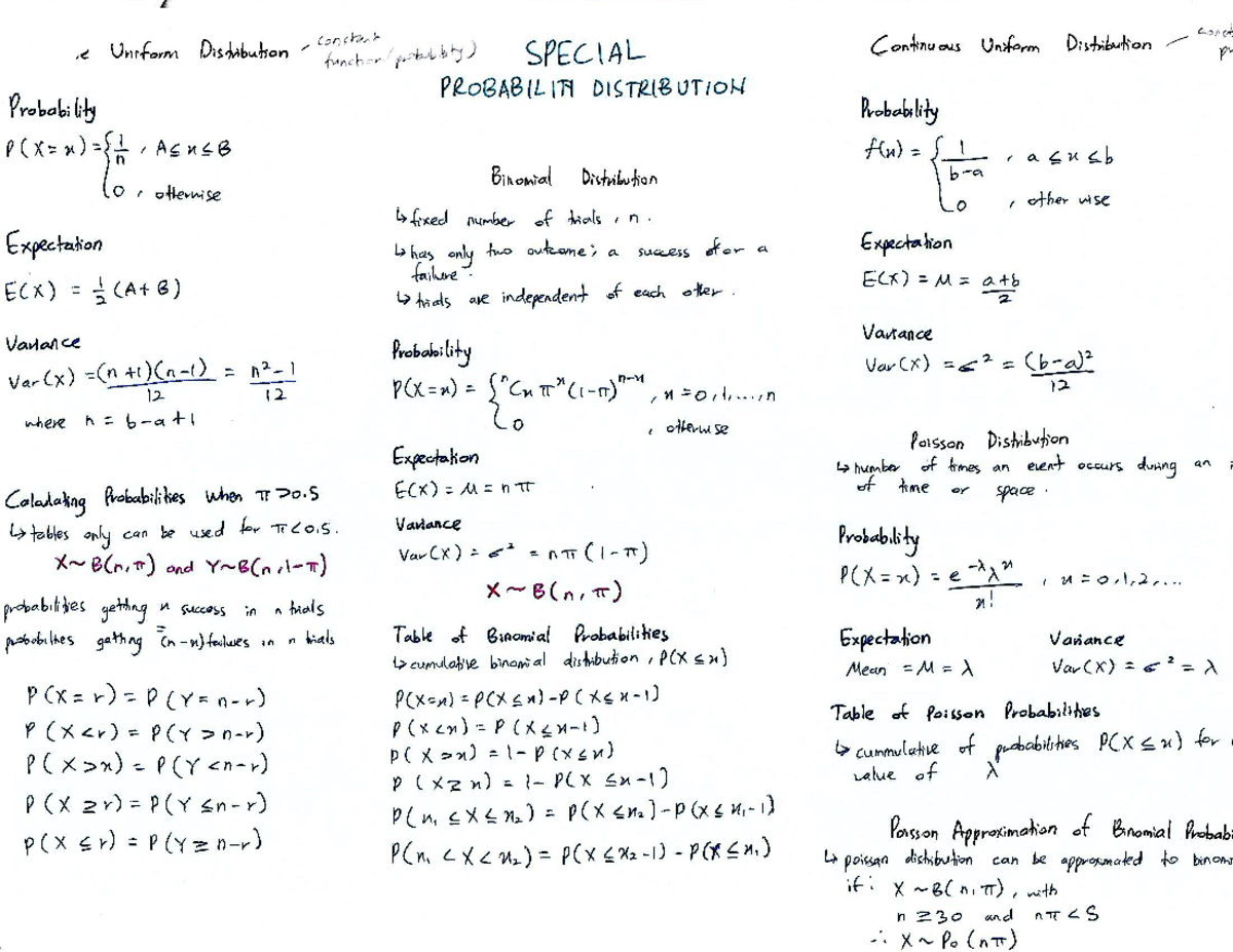 Special probability distribution - Statistic - Studocu