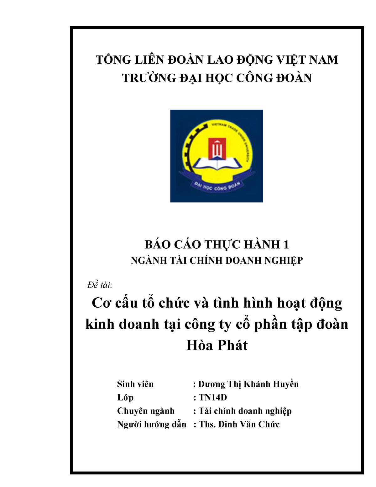 Thực Hành 1 - Tài Chính Doanh Nghiệp - TỔNG LIÊN ĐOÀN LAO ĐỘNG VIỆT NAM ...