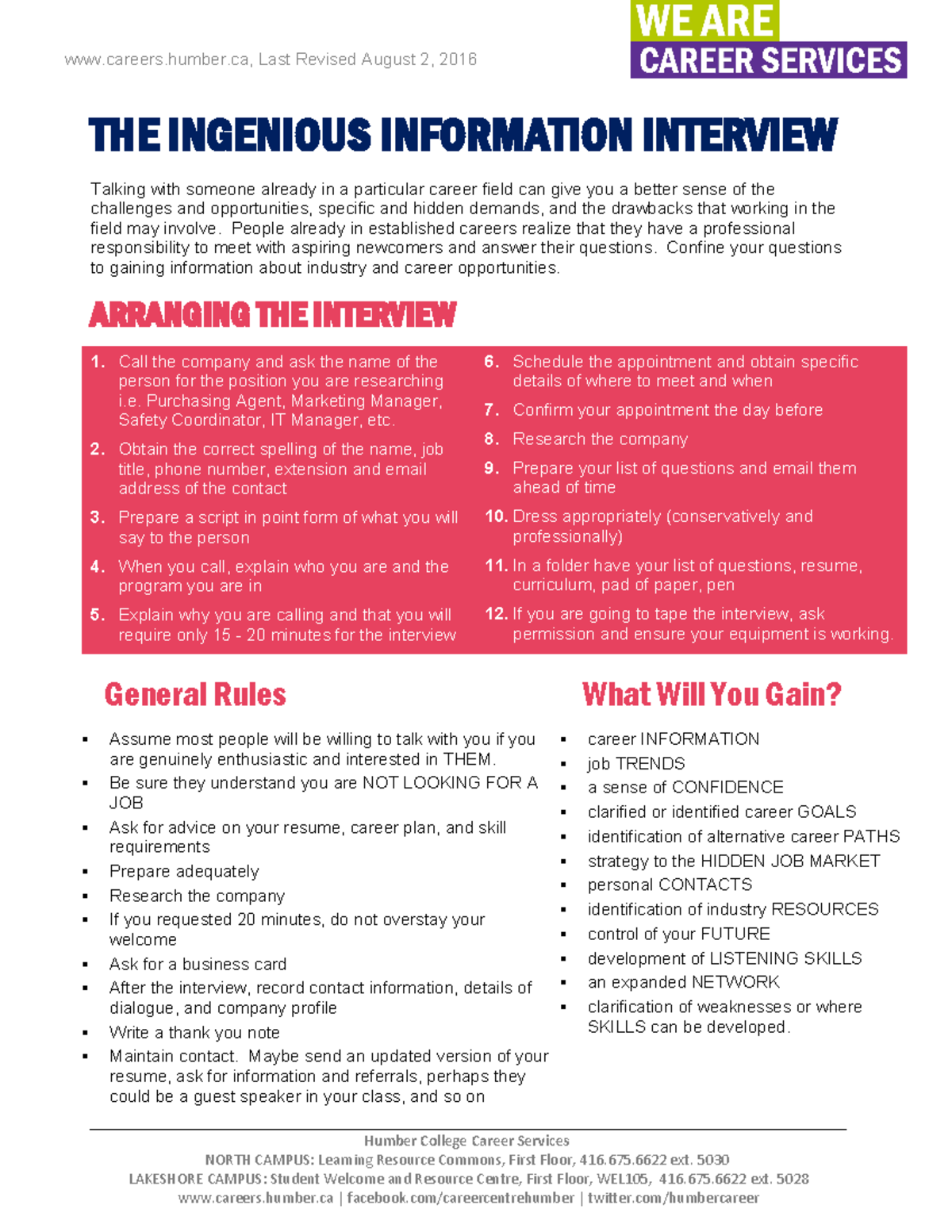 Ingenious Info Interview 2016 careers.humber, Last Revised August 2, 2016 THE INGENIOUS Studocu
