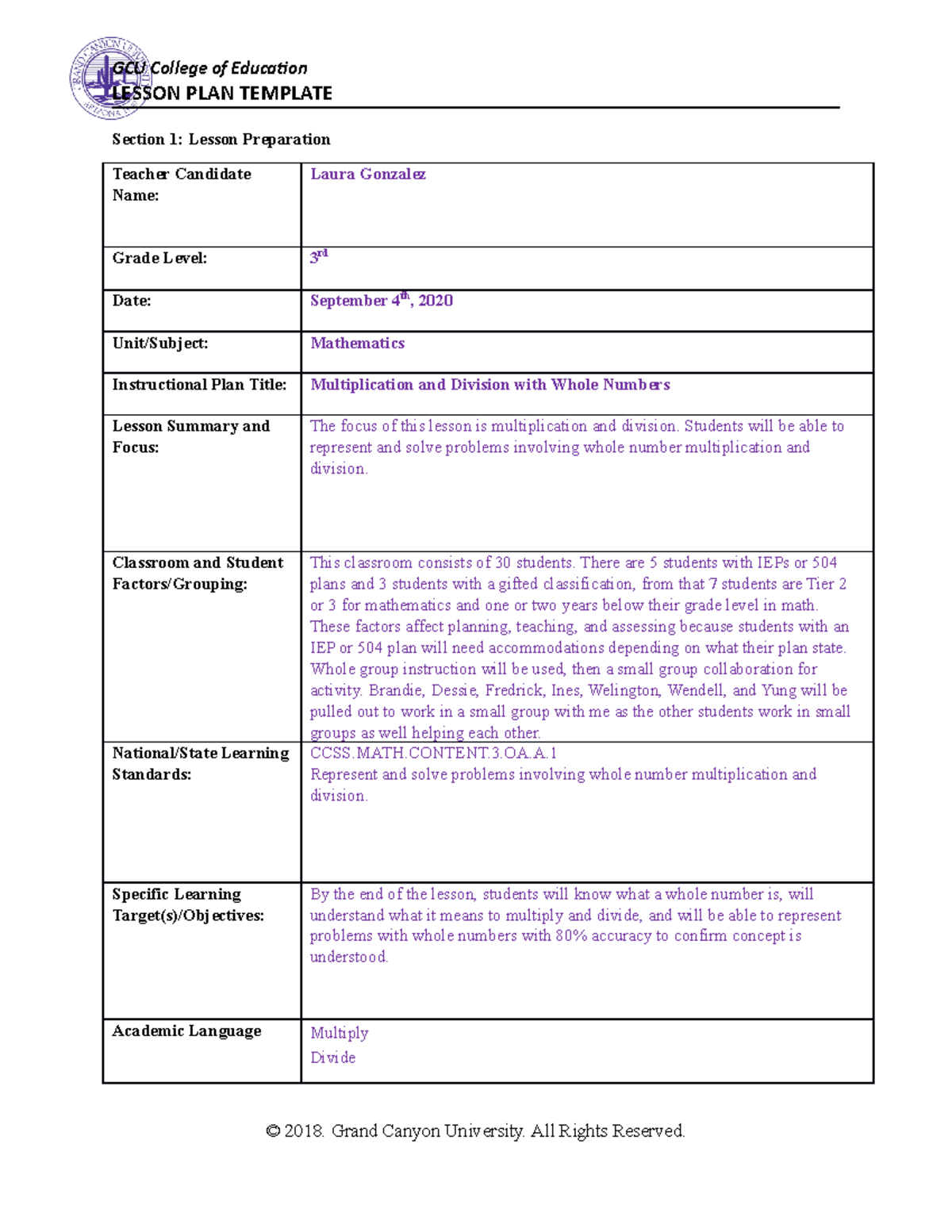 ELM 210 D T6 Lesson Plan - LESSON PLAN TEMPLATE Section 1: Lesson ...