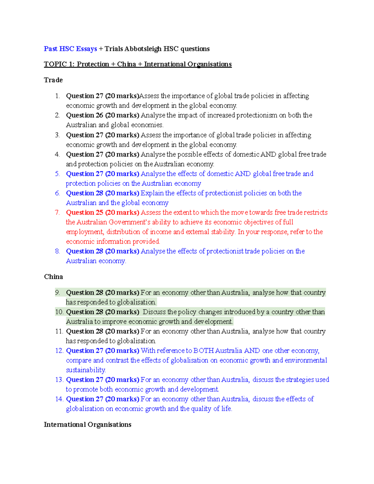 economics essay questions hsc