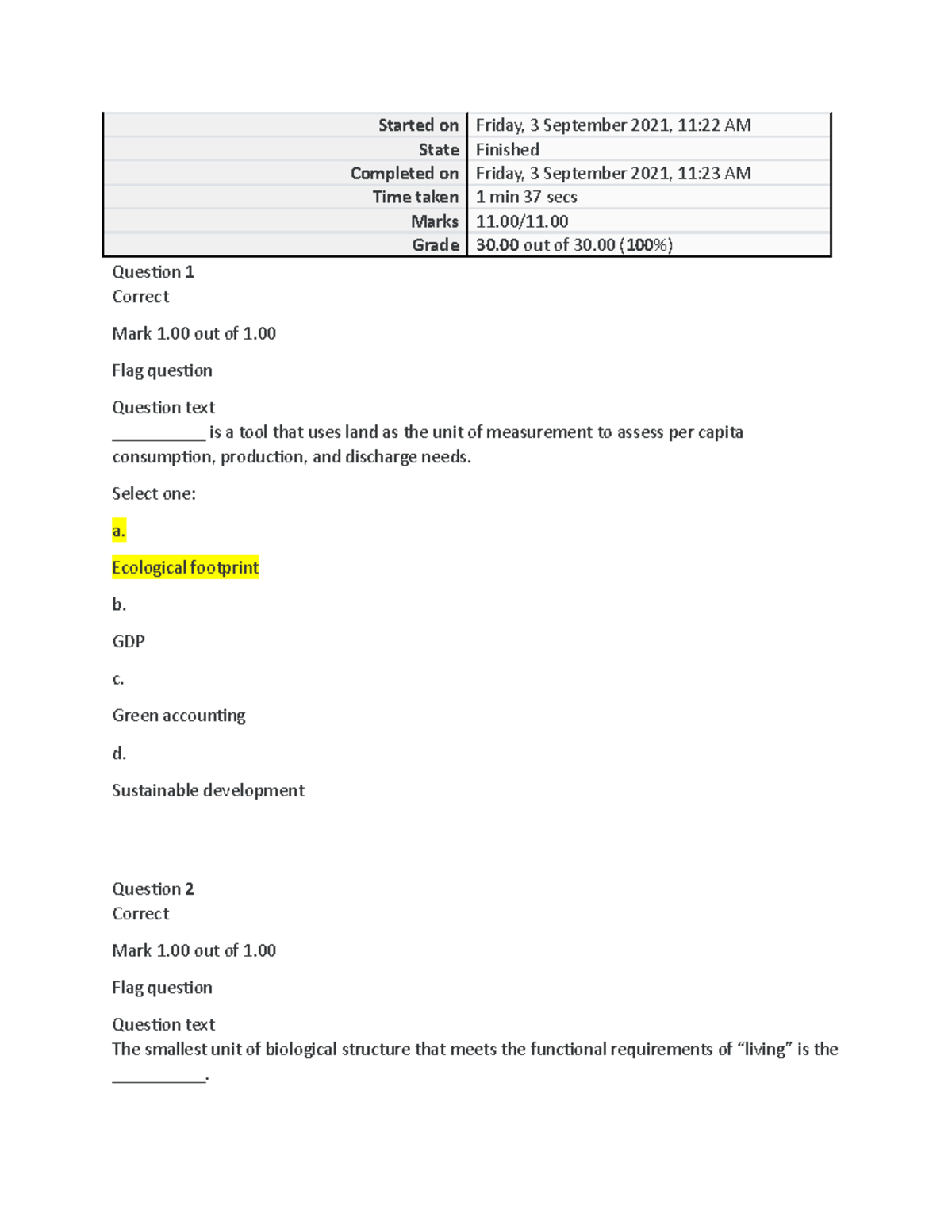 Self Quiz Unit 1 - ENVS 1301 - UoPeople - Studocu