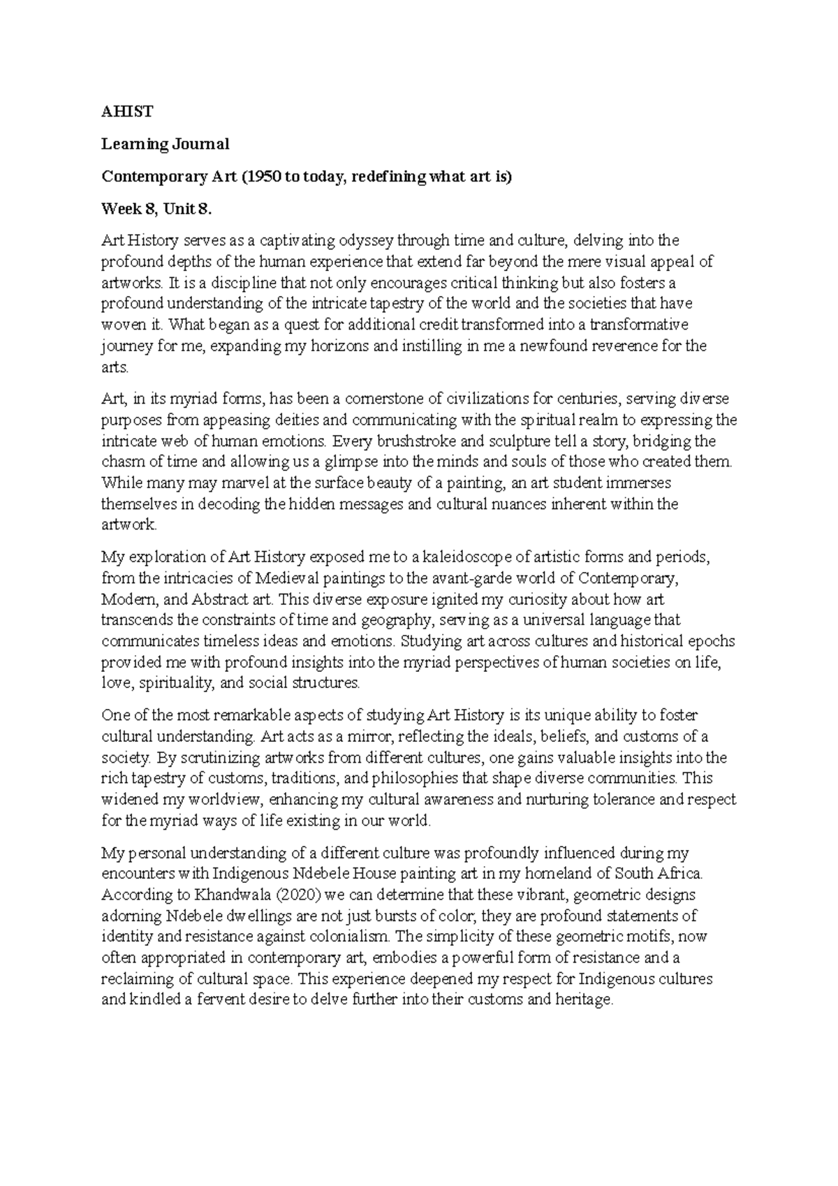 Ahist Learning Journal Unit 8 - AHIST Learning Journal Contemporary Art ...