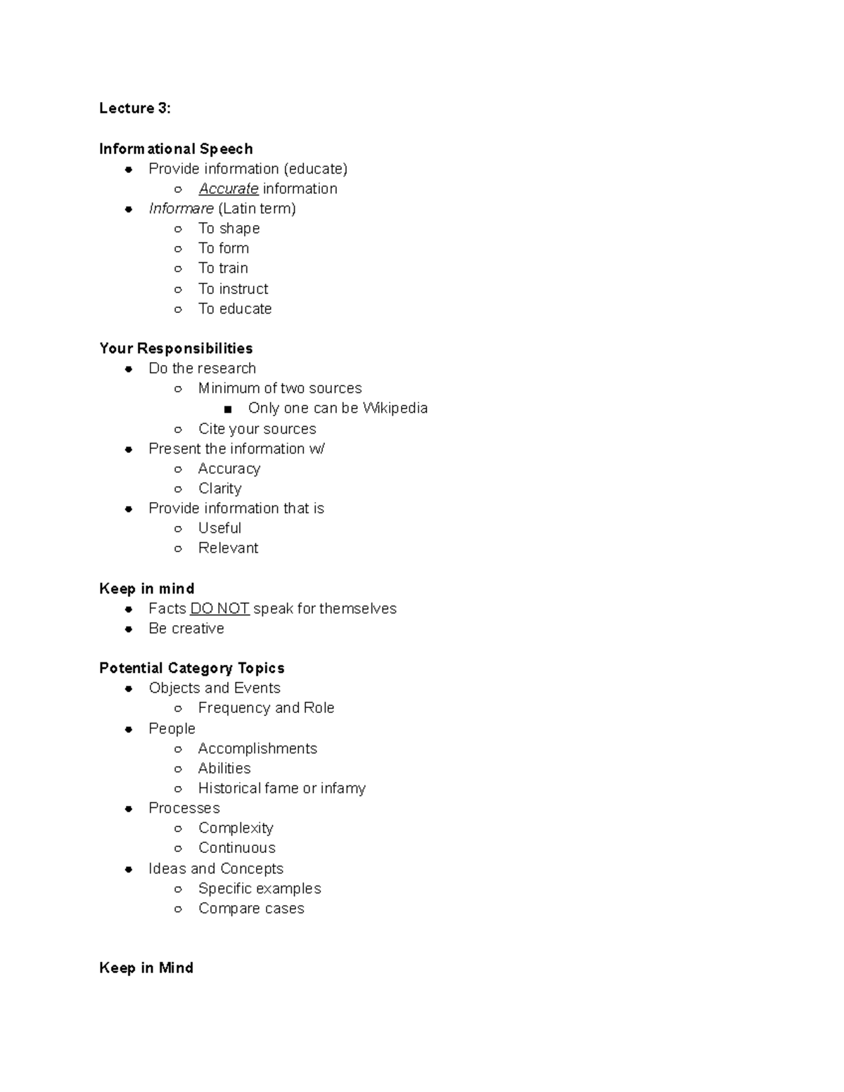 Lecture 3: 4/9/19 (Week 2) - Lecture 3: Informational Speech Provide ...