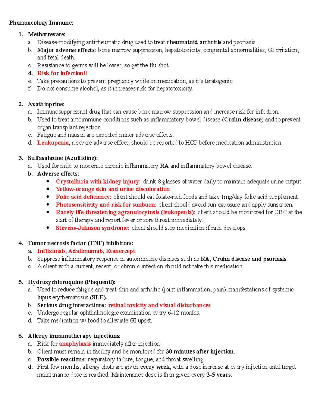 Pharmacology Immune - Methotrexate: a. Disease-modifying antirheumatic ...