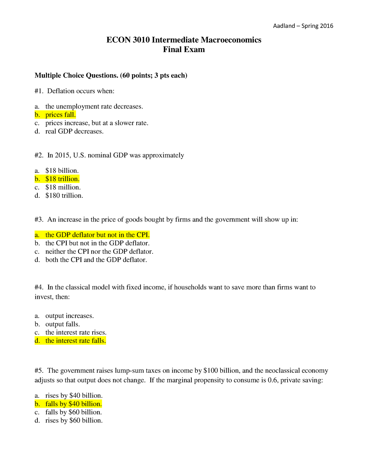 Macro Masalalar Kerakli - ECON 3010 Intermediate Macroeconomics Final ...