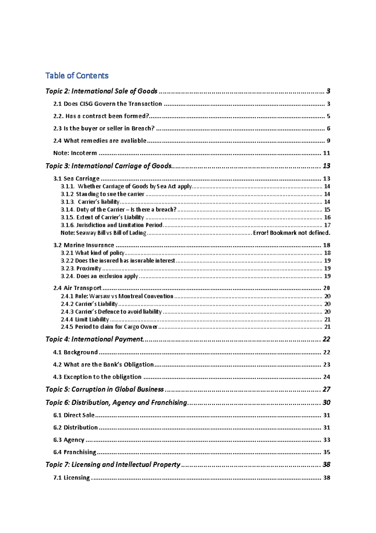 International Commercial Arbitration Exam Note - Table Of Contents ...