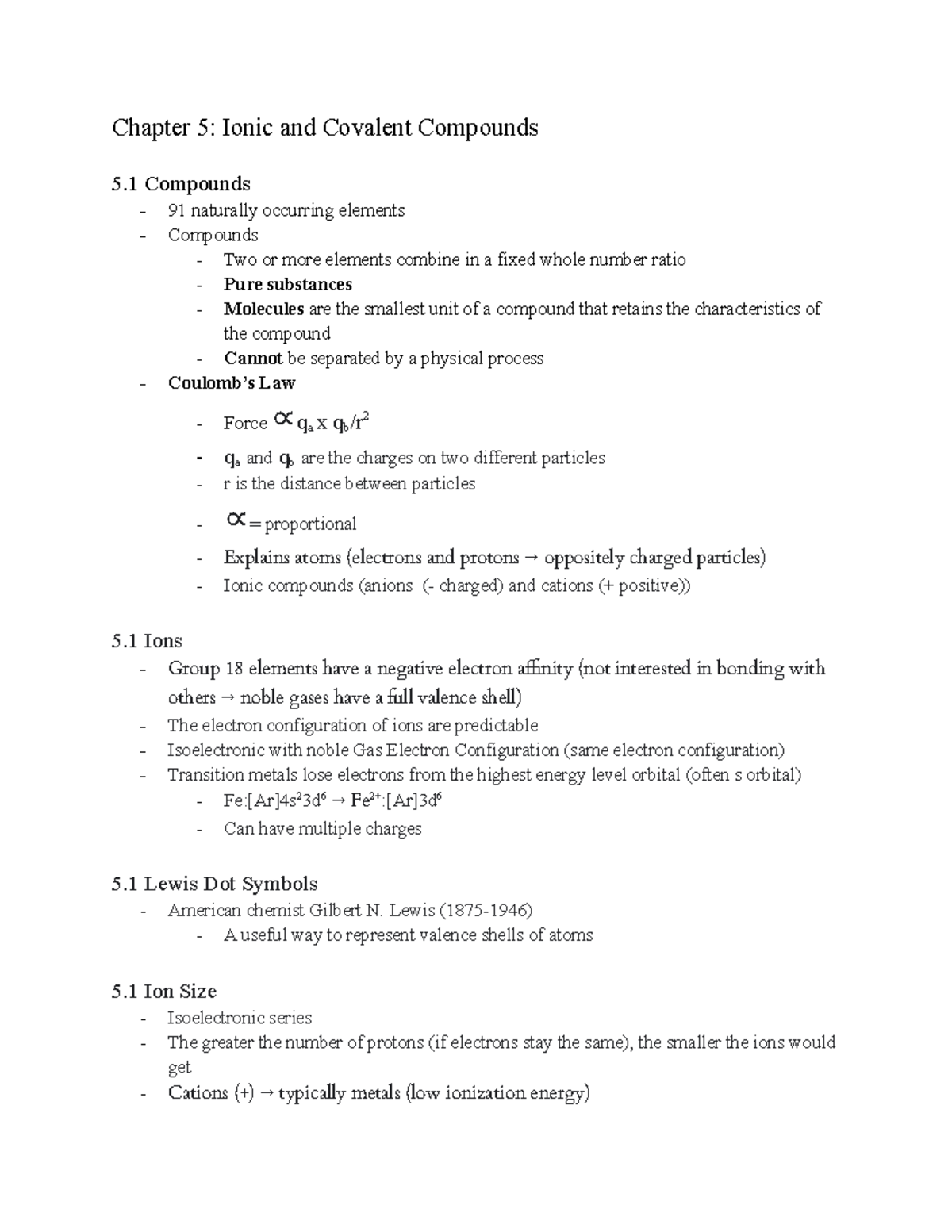 Chapters 5-6 - Chapter 5: Ionic and Covalent Compounds 5 Compounds - 91 ...