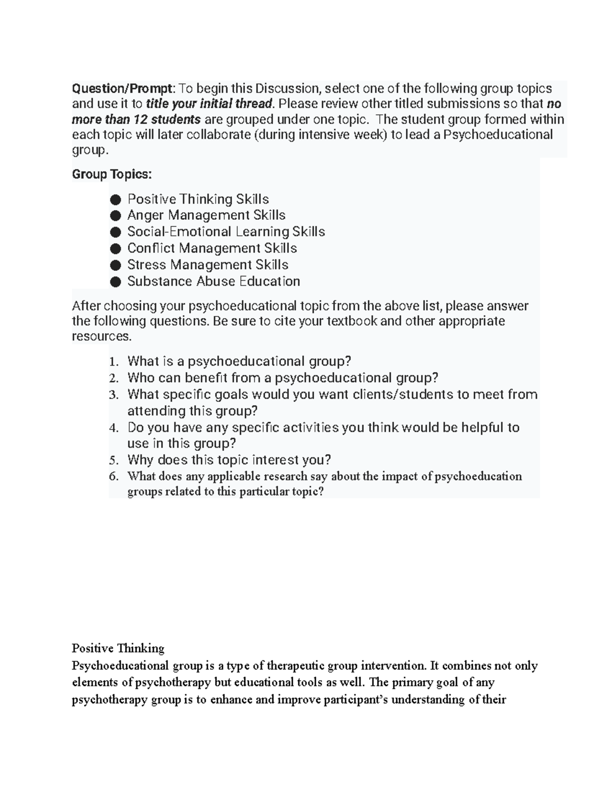 Discussion couc 512 Question/Prompt To begin this Discussion, select
