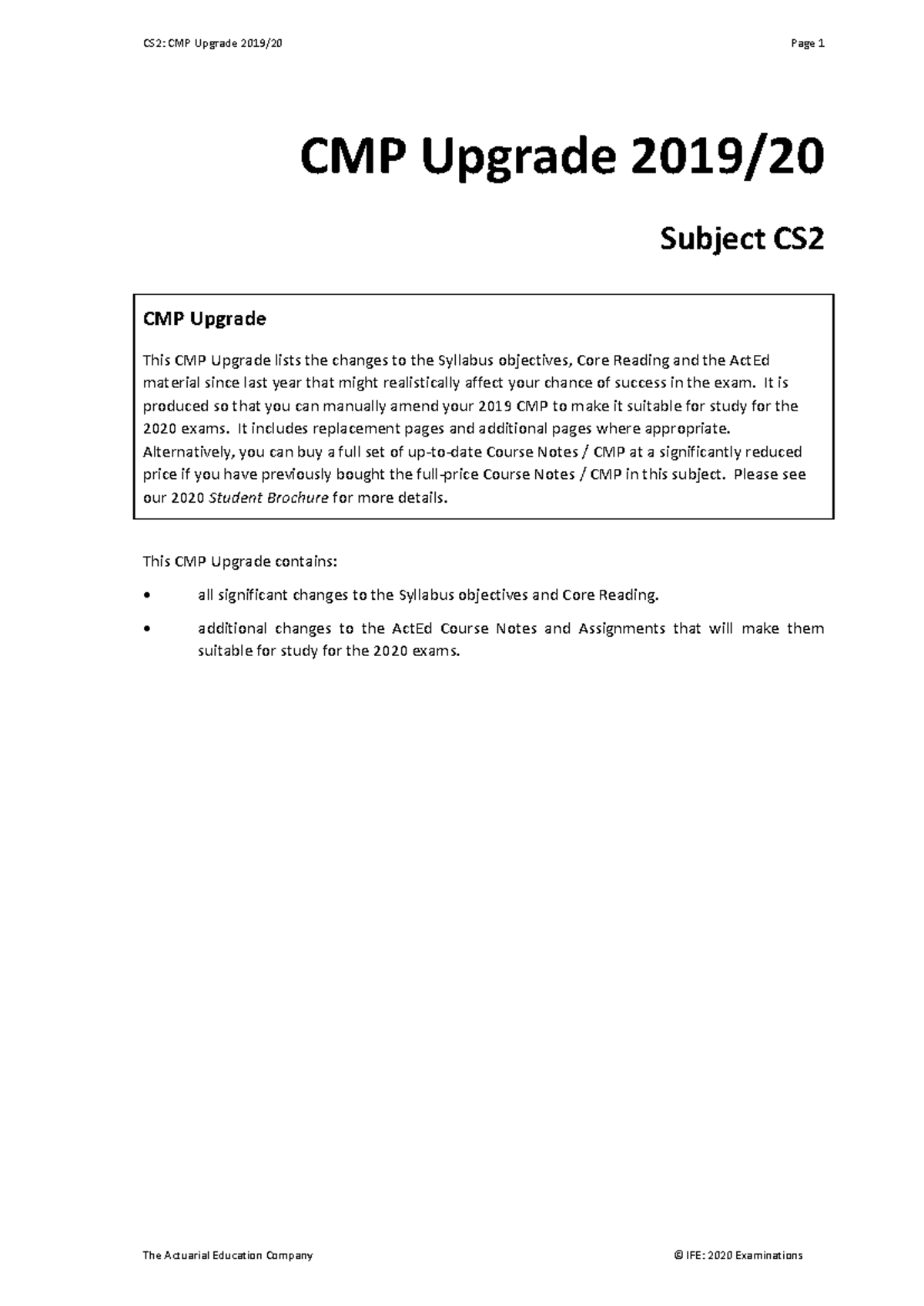 CS2 CMP Upgrade 2020 - IFOA Actuarial Papers - CS2: CMP Upgrade 2019/20 ...