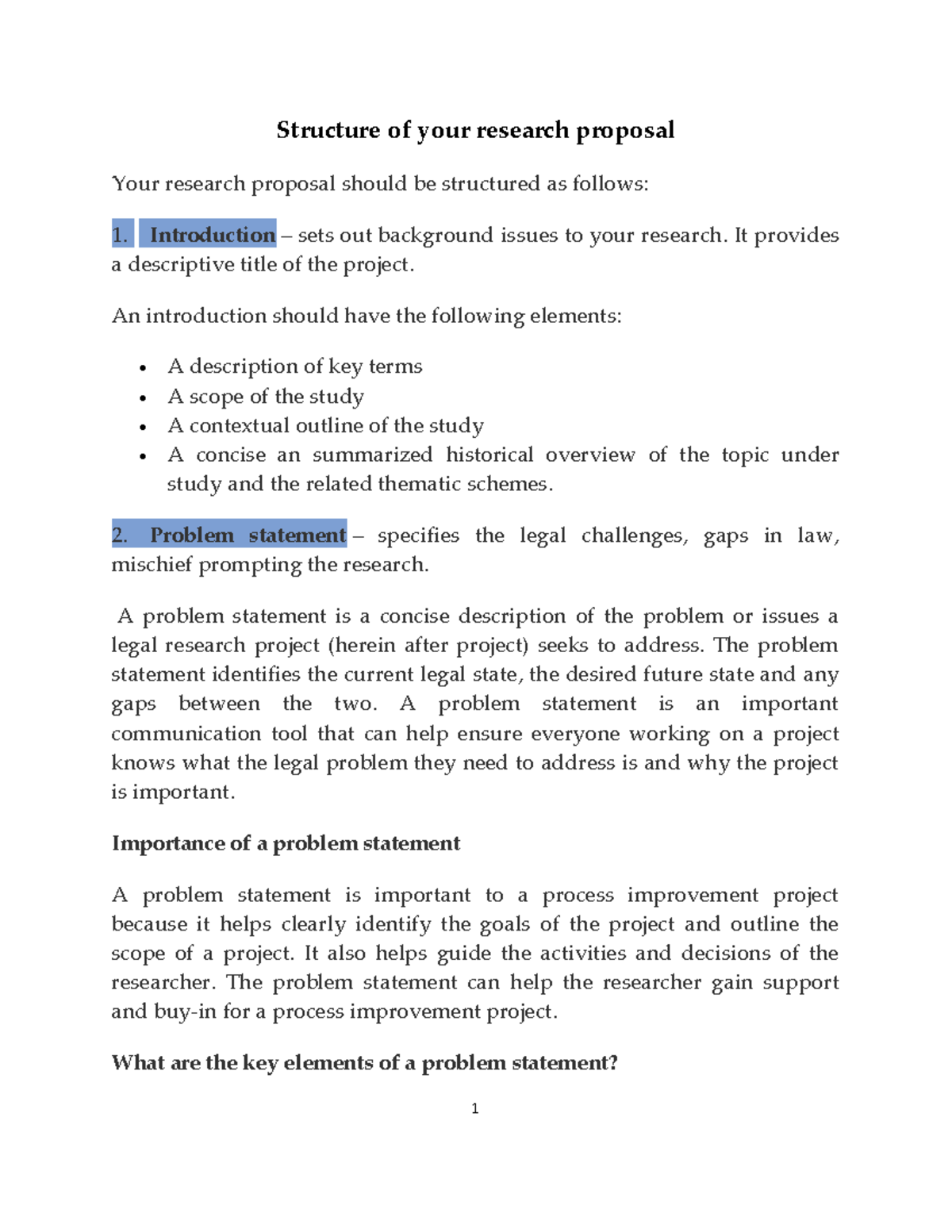 statement of the problem in research proposal