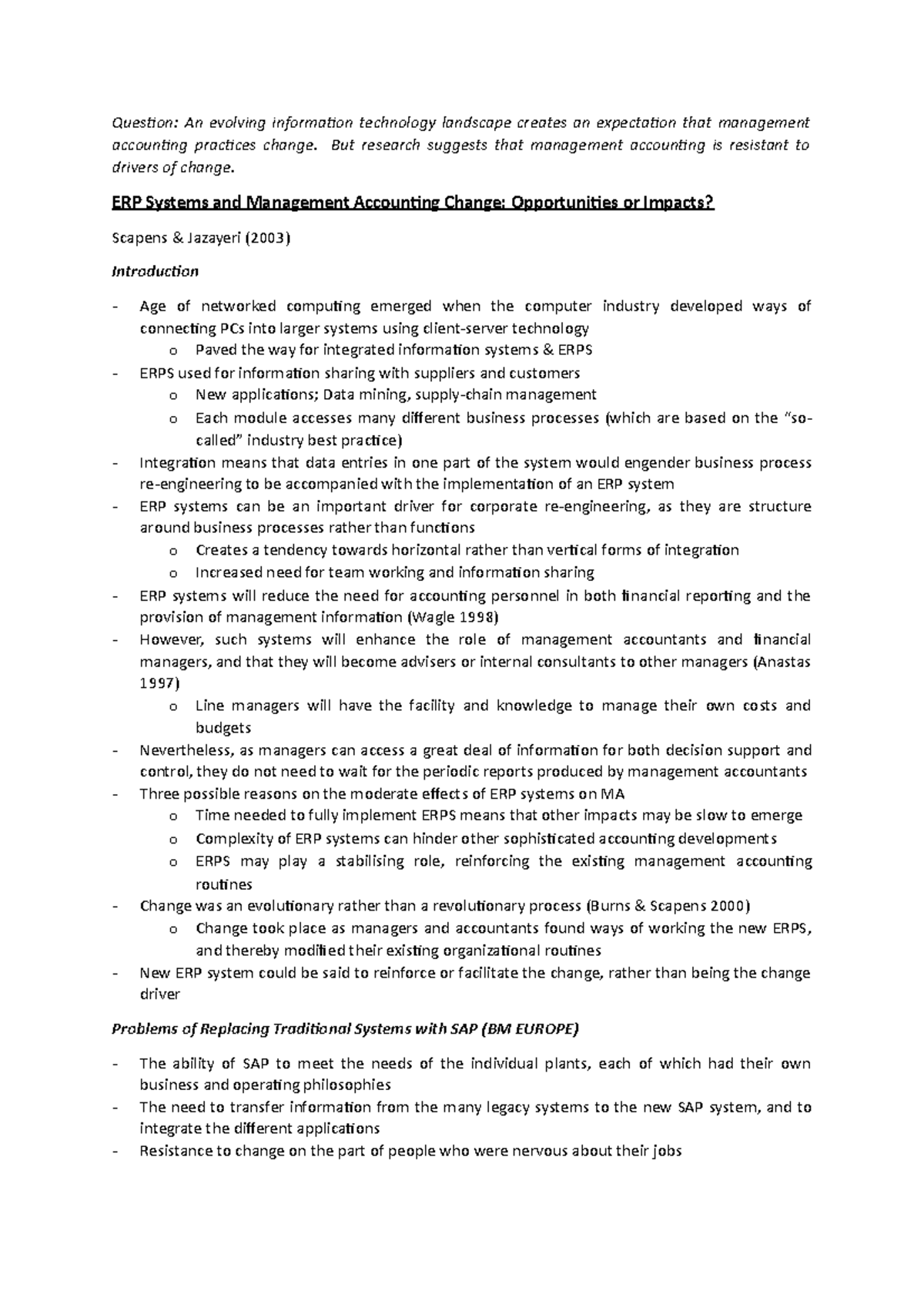 ERP Systems and Management Accounting Change - Opportunities or Impacts ...