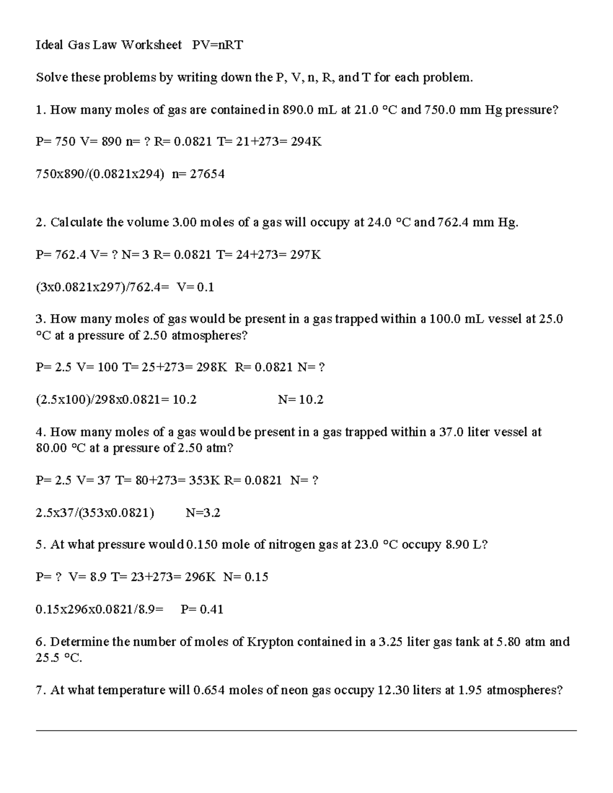 C3 Ideal Gas Law Worksheet Ideal Gas Law Worksheet Pv Nrt Solve These