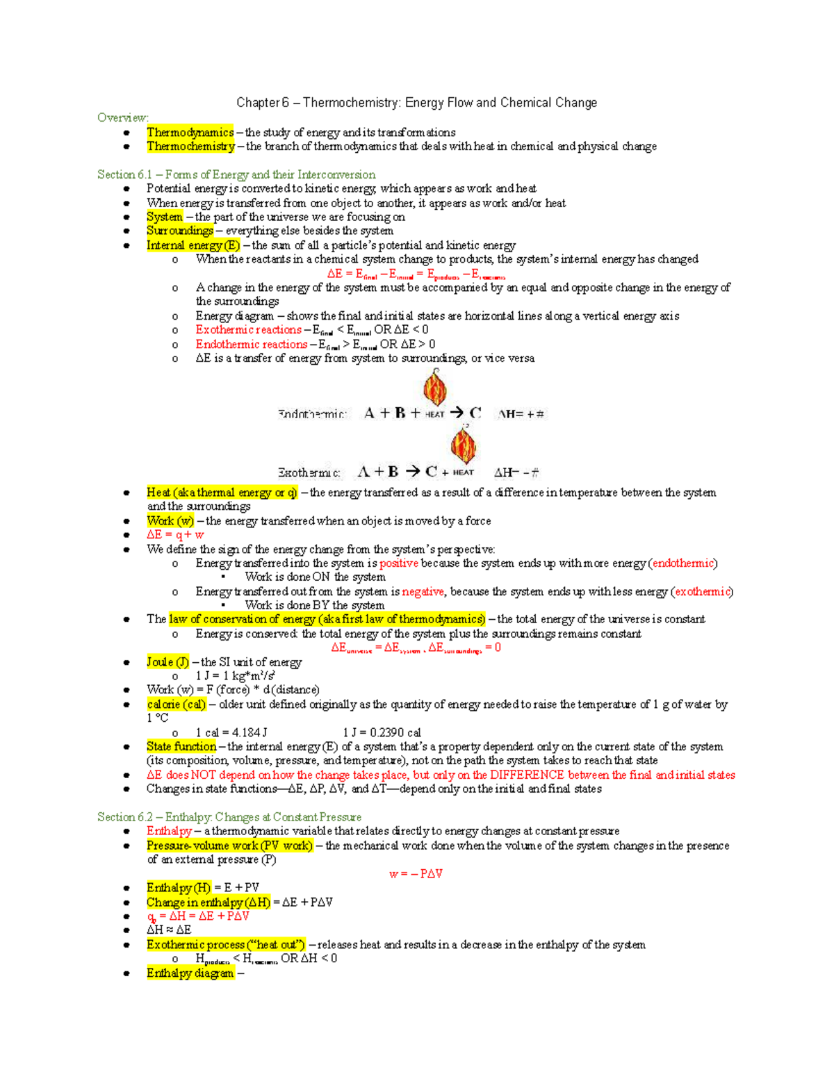 Chapter 6 Notes - Chapter 6 – Thermochemistry: Energy Flow And Chemical ...