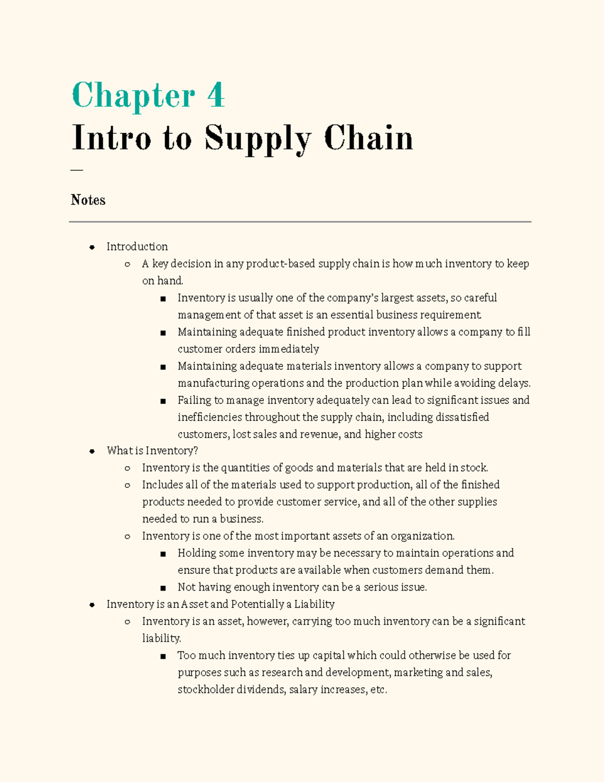 Chapter 4 Intro To Supply Chain - Chapter 4 Intro To Supply Chain ...