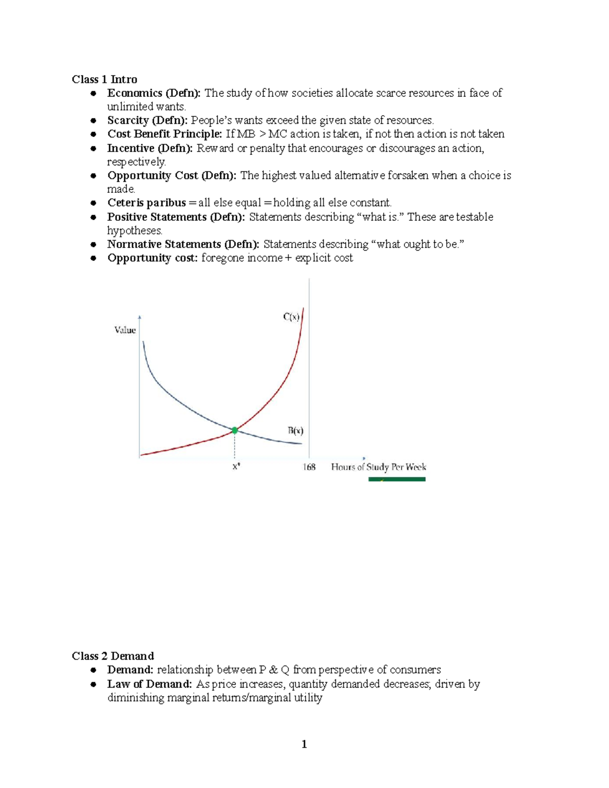 Econ final review guide - Class 1 Intro Economics (Defn): The study of ...