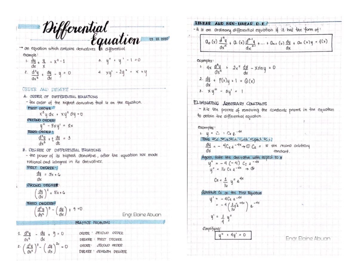 Differential Equations Notes - Management Accounting - Studocu