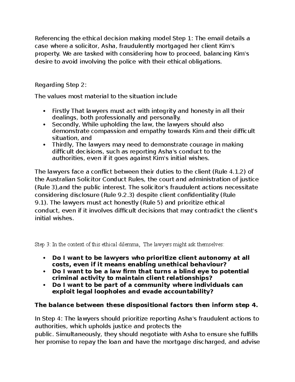 Speech for Task 1 - Referencing the ethical decision making model Step ...
