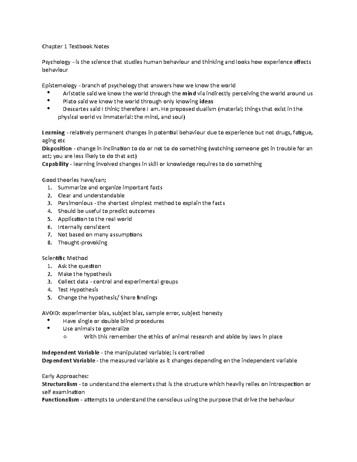 Chapter 1 Textbook Notes - Chapter 1 Textbook Notes Psychology - is the ...