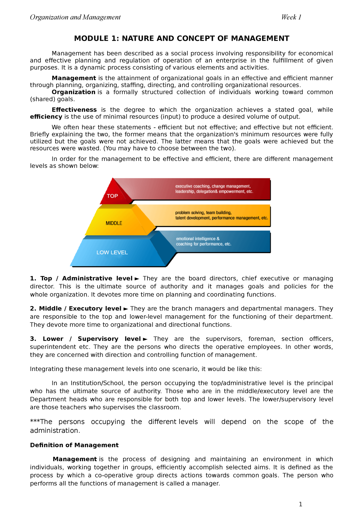 Module 1 - Nature And Concept Of Management - MODULE 1: NATURE AND ...