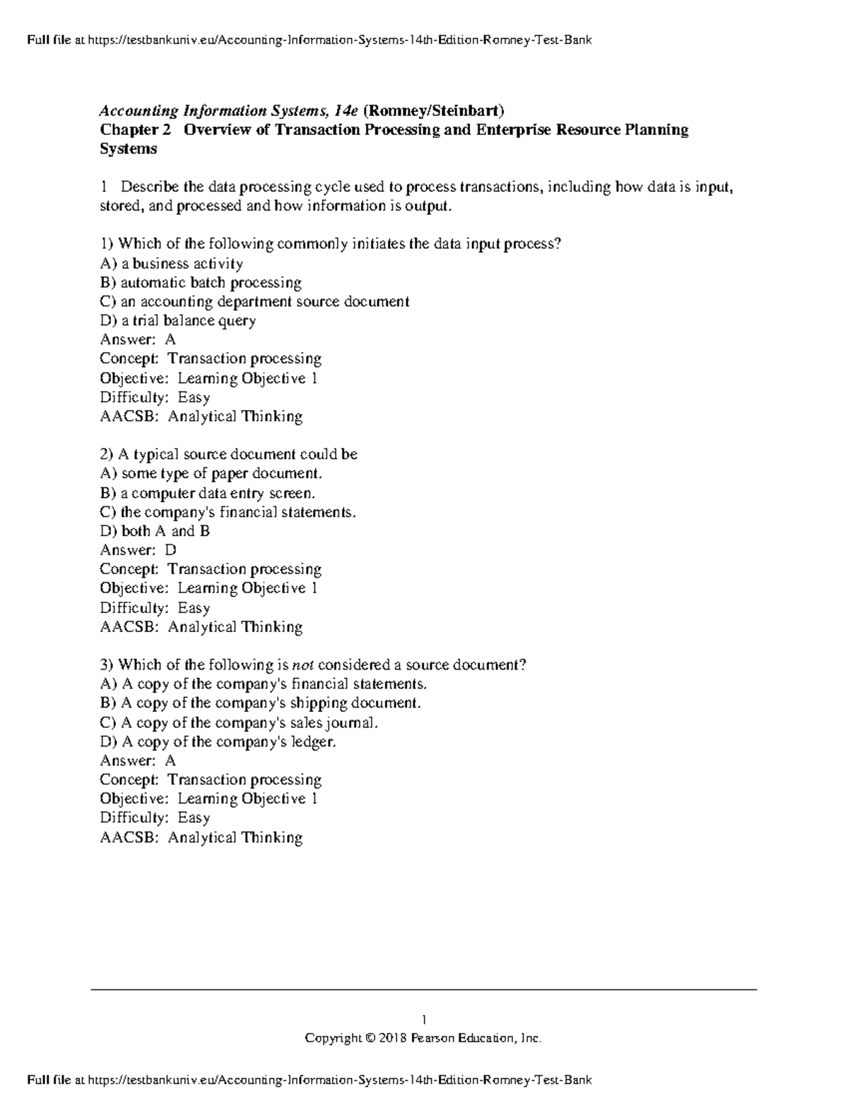Accounting Information Systems 14th Edition Romney Test Bank - 1 ...