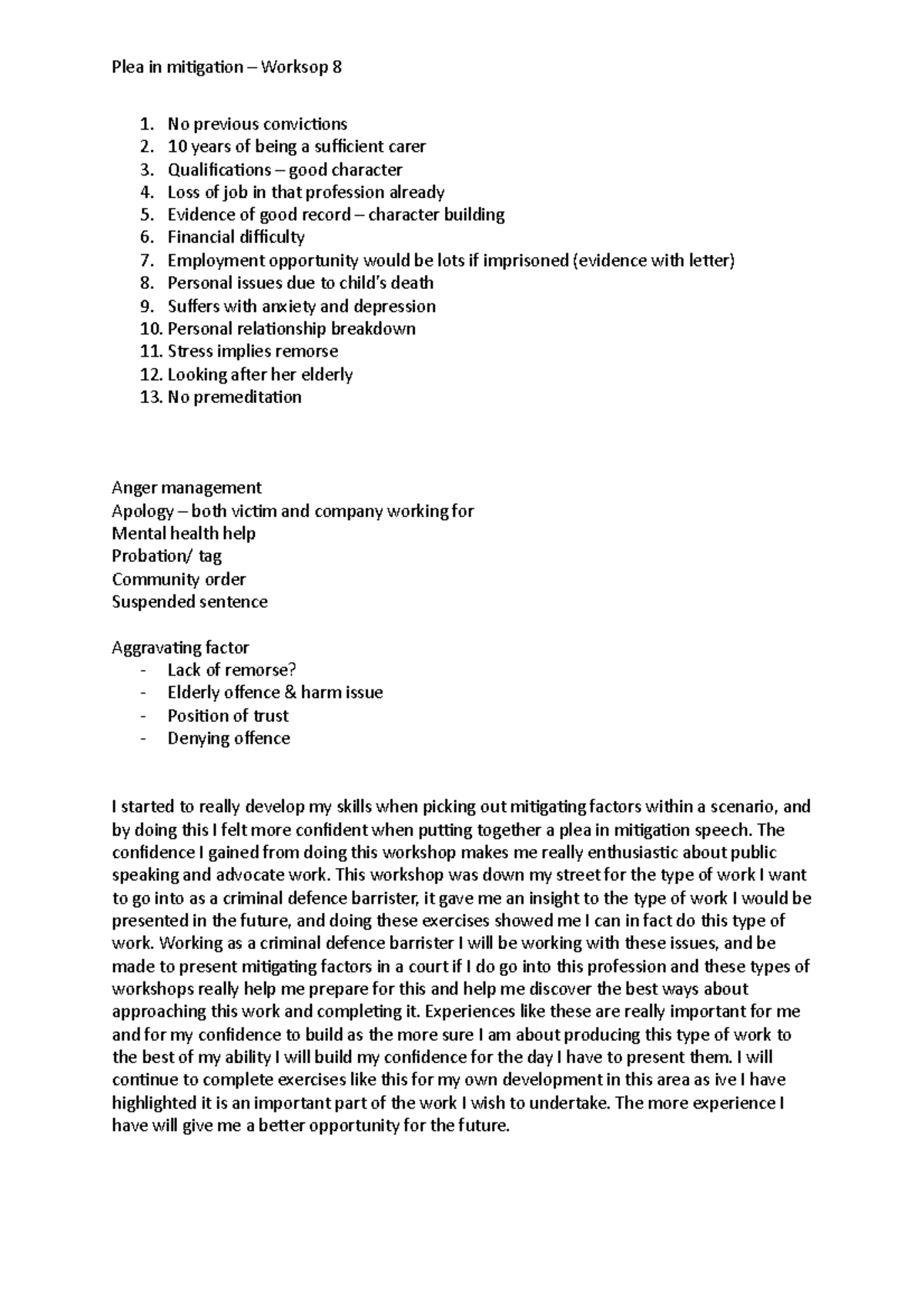 Workshop 8 Plea In Mitigation Memory In The Real World 31159 Studocu