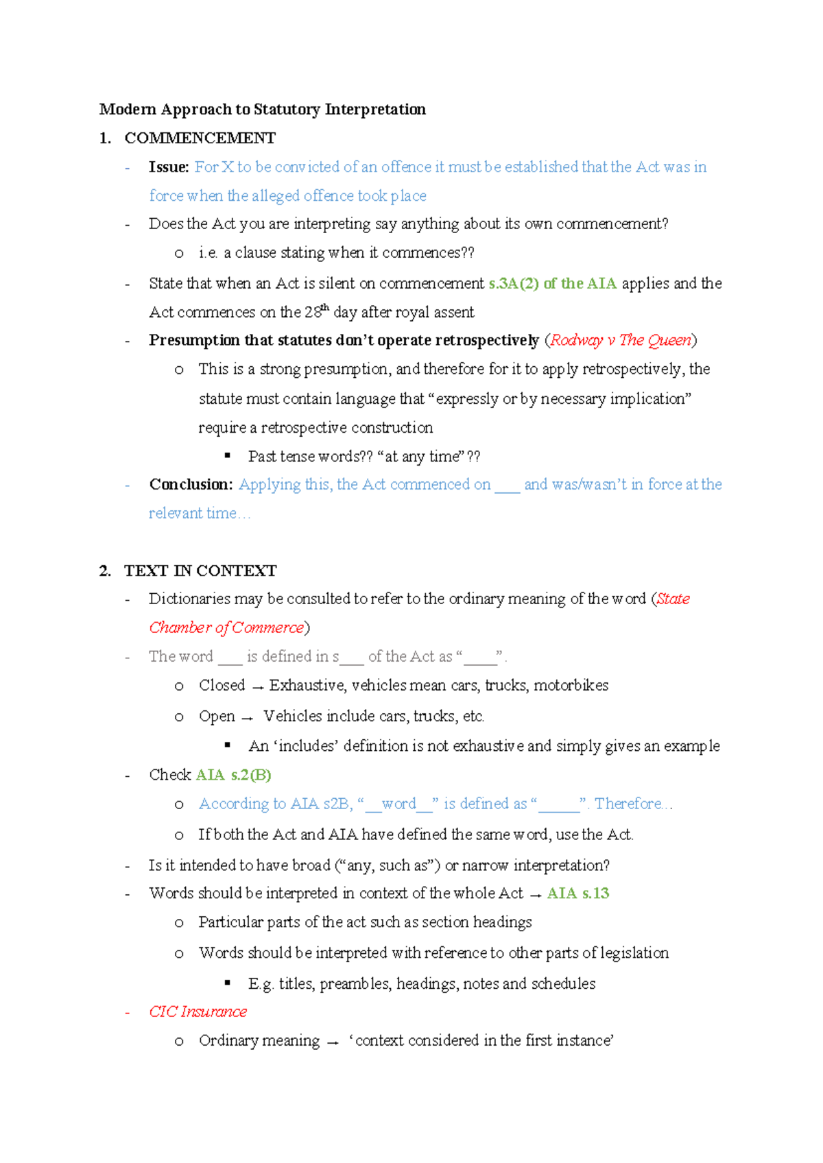 Statutory Interpretation summary Modern Approach to Statutory