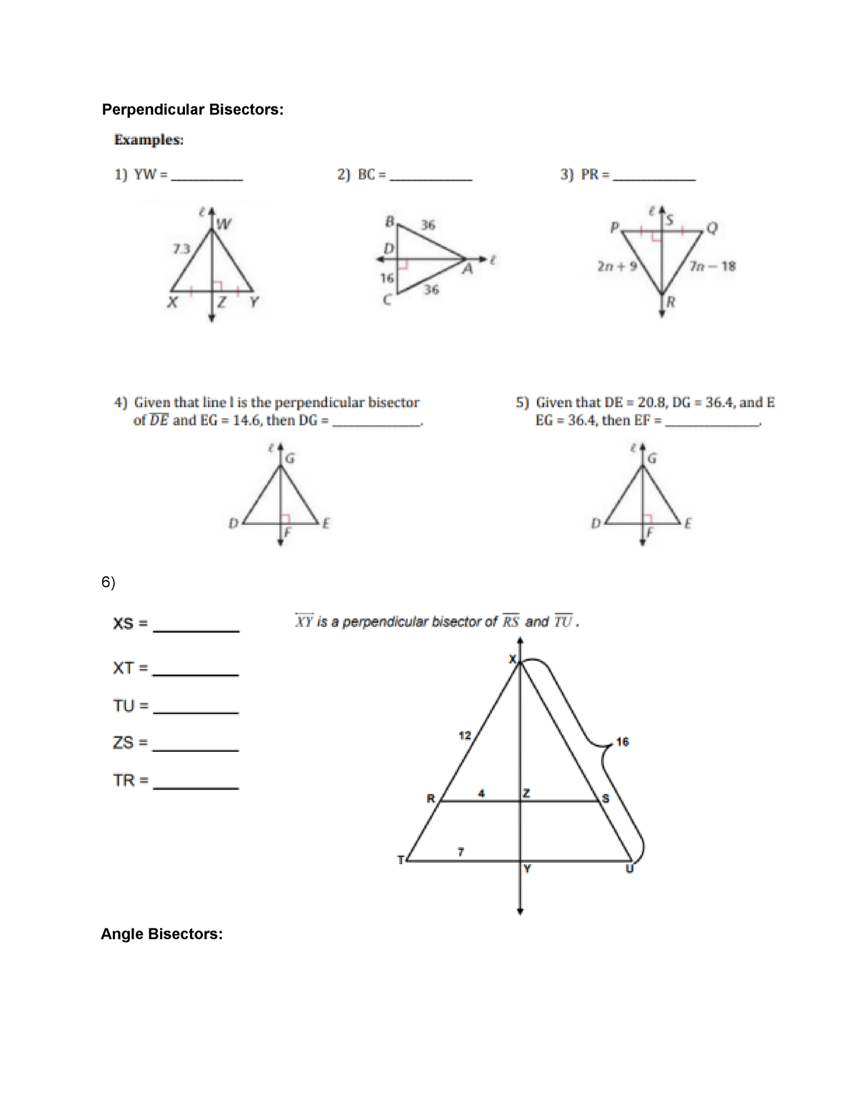 Perpendicular And Angle Bisectors Worksheet Unit 6 Ch 7671