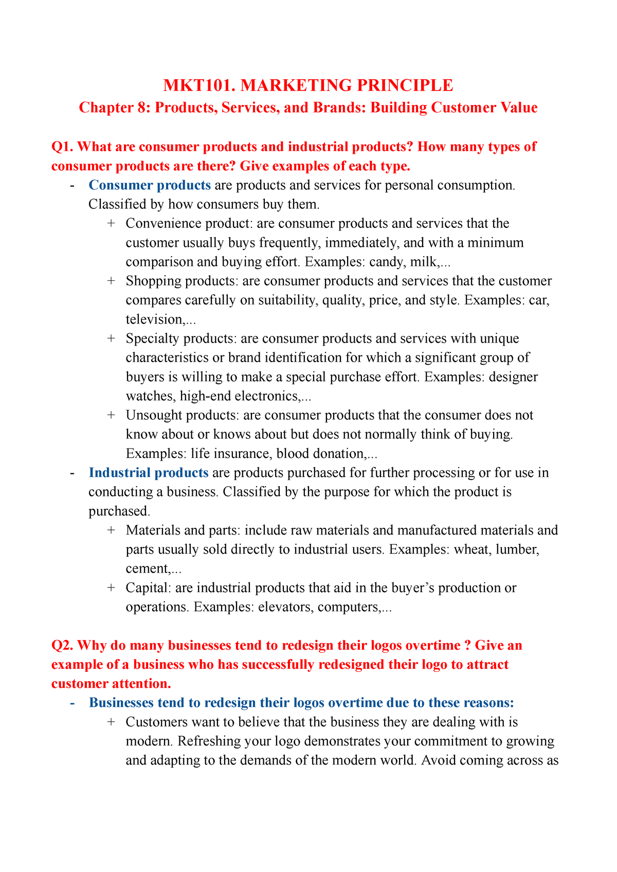 MKT101 Chapter 12 - MKT101. MARKETING PRINCIPLE Chapter 8: Products ...