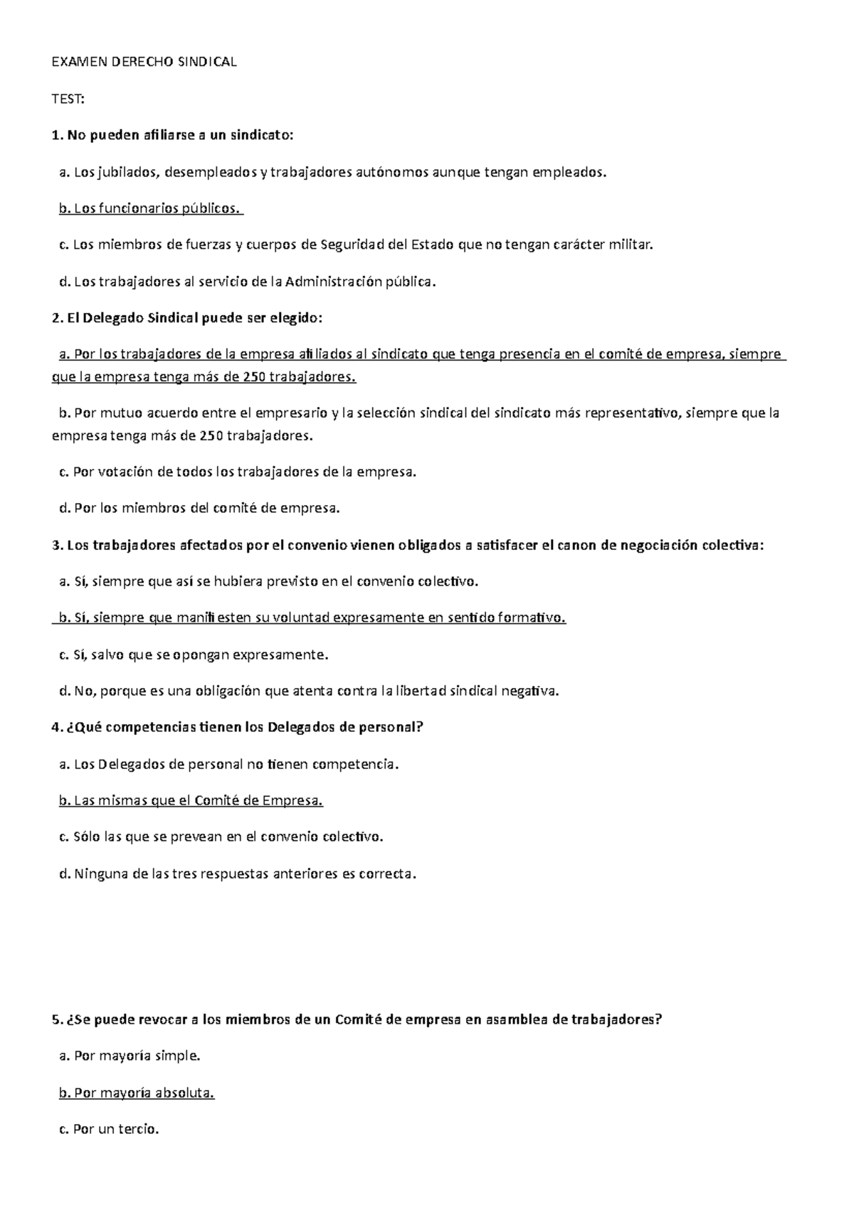 Examen Global De Derecho Sindical Completo - EXAMEN DERECHO SINDICAL ...