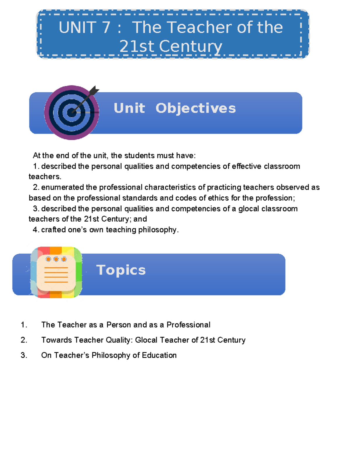 FS1-Learning Guide-UNIT7 - At the end of the unit, the students must ...