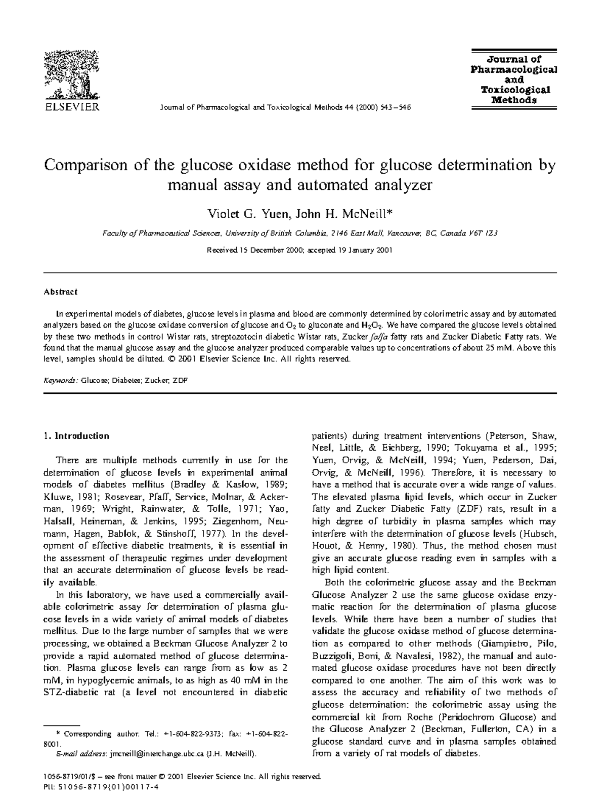 Yuen 2000 paper designed to help with glucose lab report Comparison