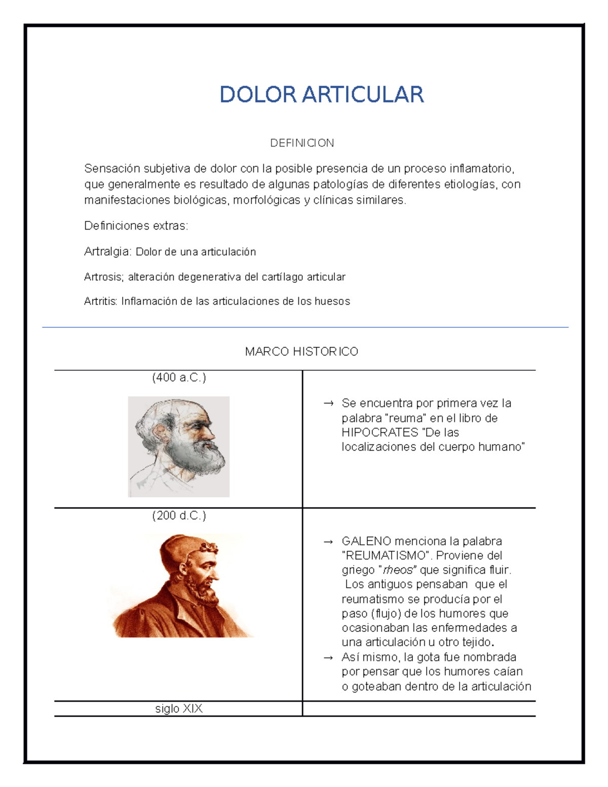 Dolor Articular Resumen para la clase DOLOR ARTICULAR DEFINICION