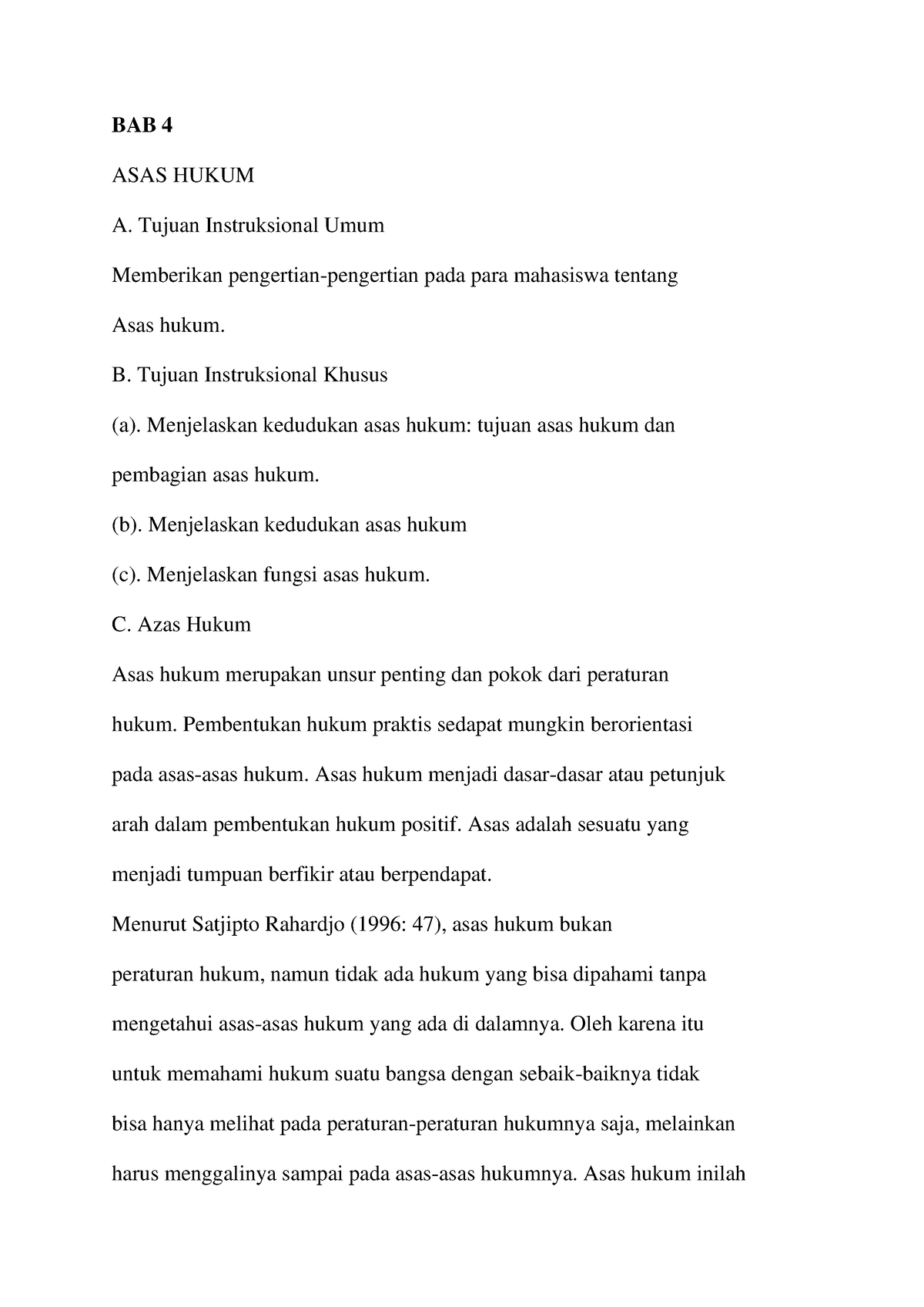 Pengantar Ilmu Hukum Bab 4 - BAB 4 ASAS HUKUM A. Tujuan Instruksional ...