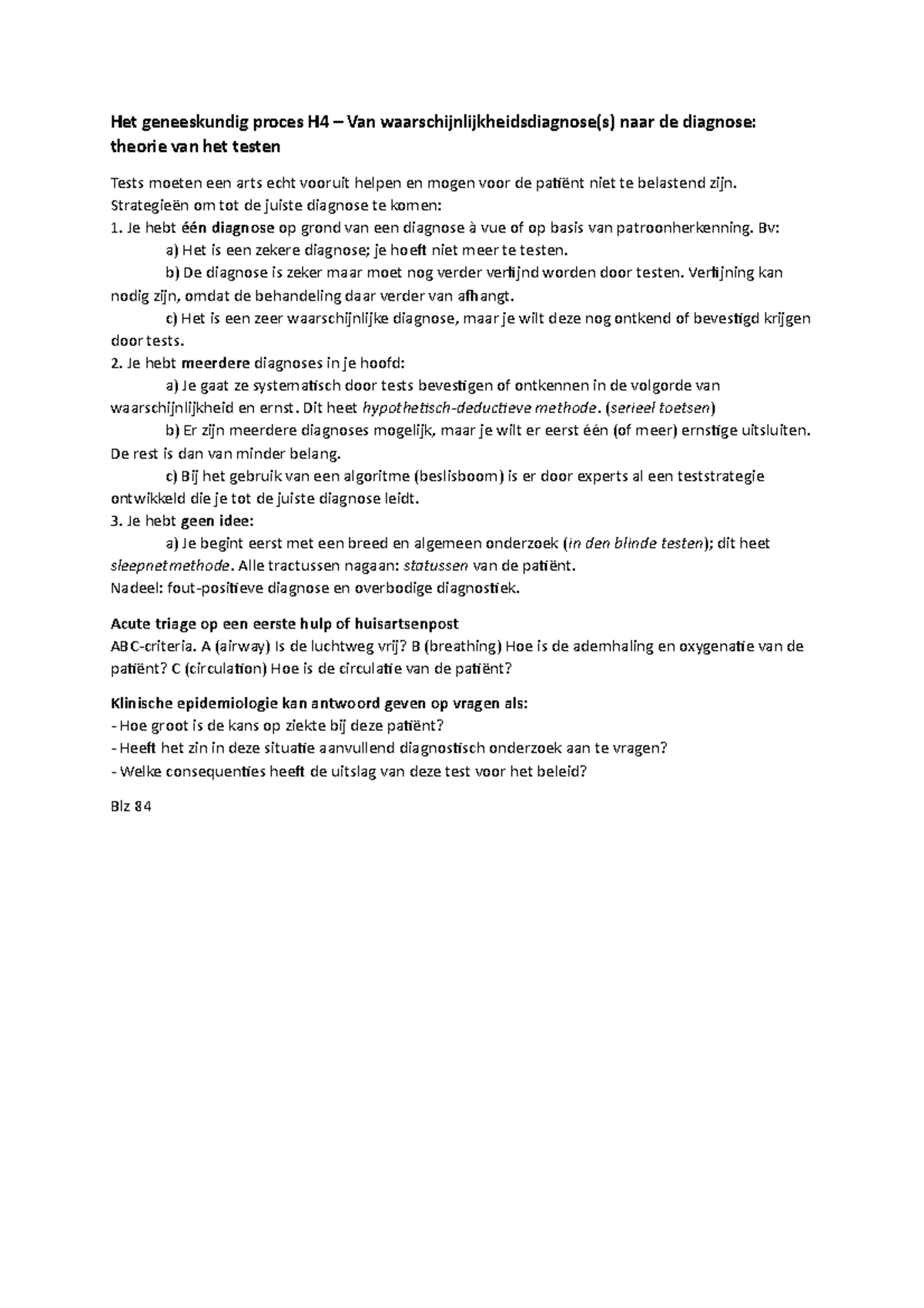 H Samenvatting Het Geneeskundig Proces Het Geneeskundig Proces H Van Studeersnel