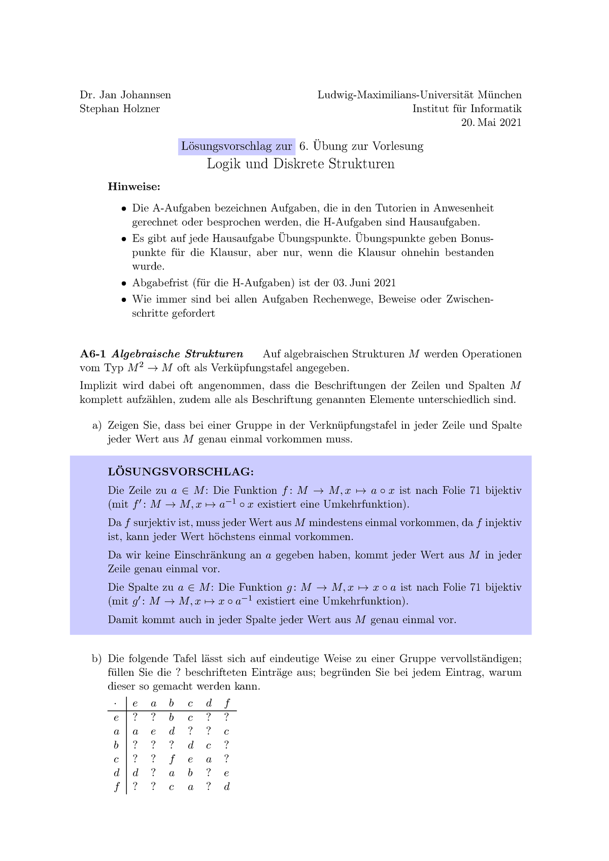 Loesung Blatt Dr Jan Johannsen Ludwig Maximilians Universit T