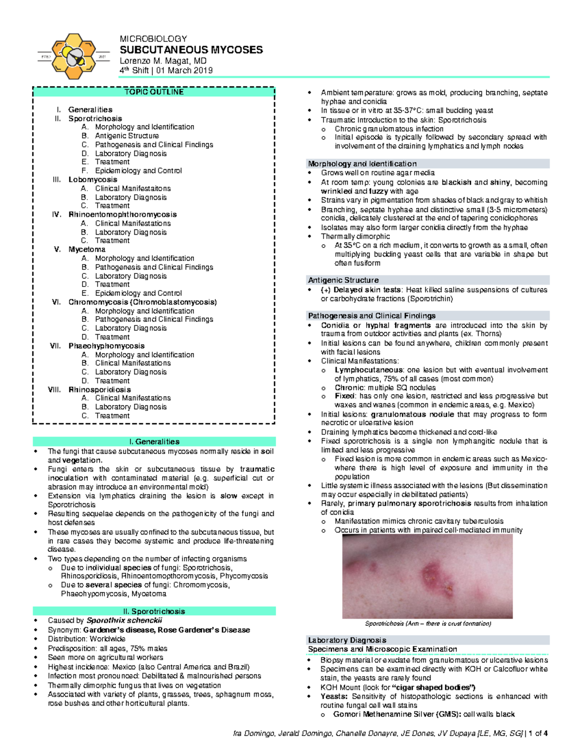 MICROBIOLOGY SUBCUTANEOUS MYCOSES Lorenzo M. Magat, MD 4th Shift | 01 ...