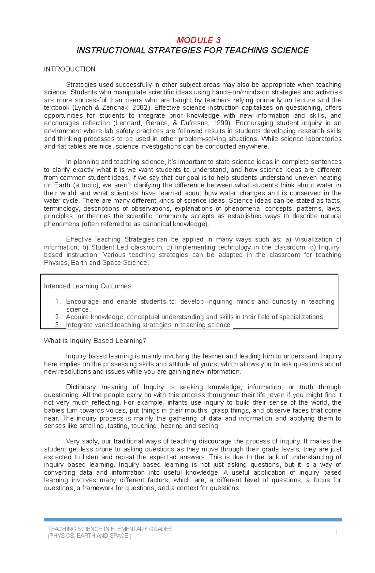 Module 3 and 4 Sci 102 Teaching Science in Elem Grades Physics Earth