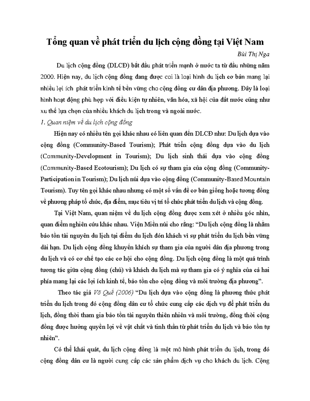 Tong quan ve phat trien du lich cong dong tai viet nam Tổng quan về